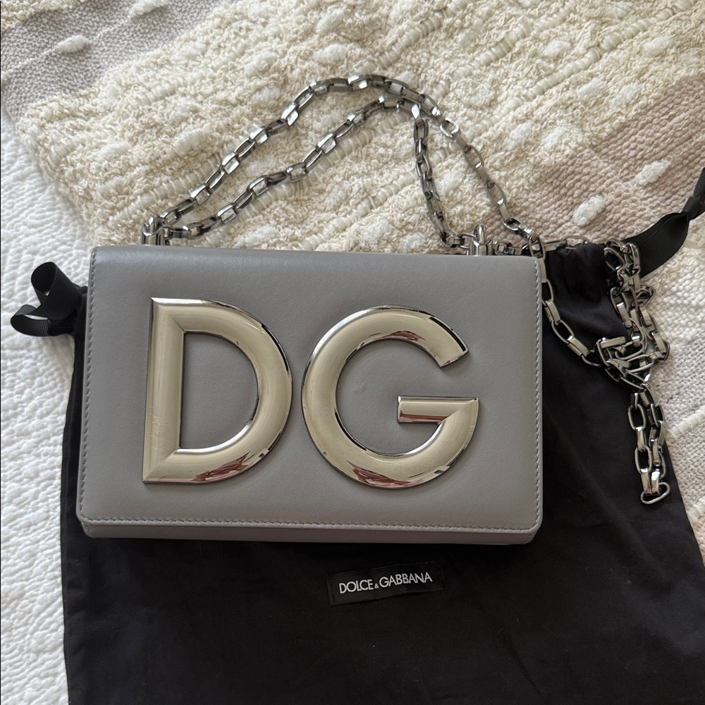 Dolce & Gabbana Silver Logo Gray leather bag